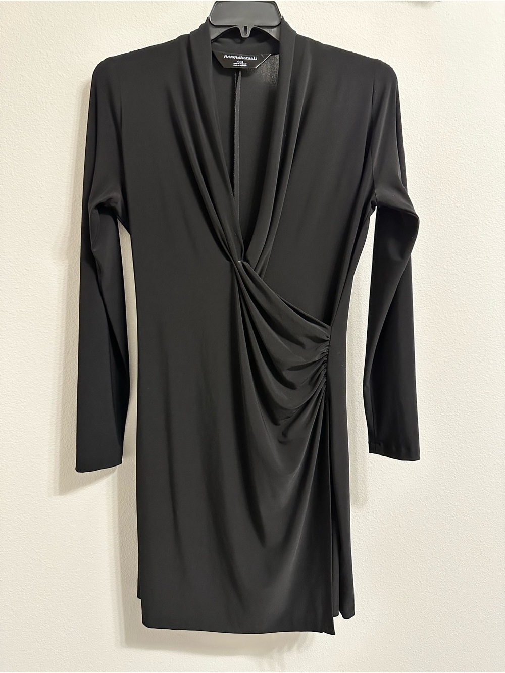 Norma Kamali Black Long-Sleeve Draped Twist Front Dress XL
